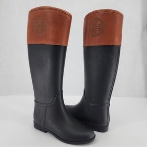 Tory Burch Black and Brown Winter Rain Boots